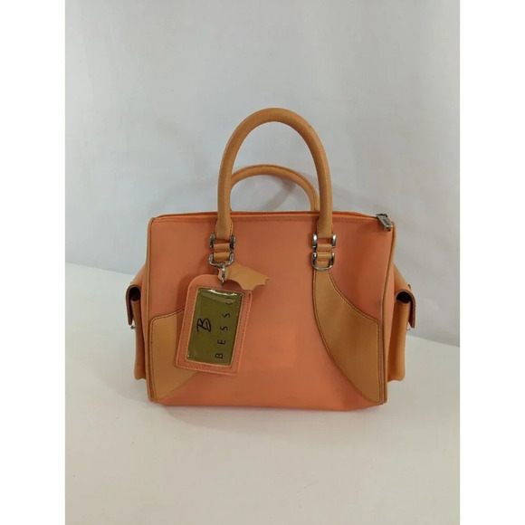 Besso Designer Leather Handbag Orange Purse Silver Stud ID Tag Style No. 2494 - Picture 3 of 10